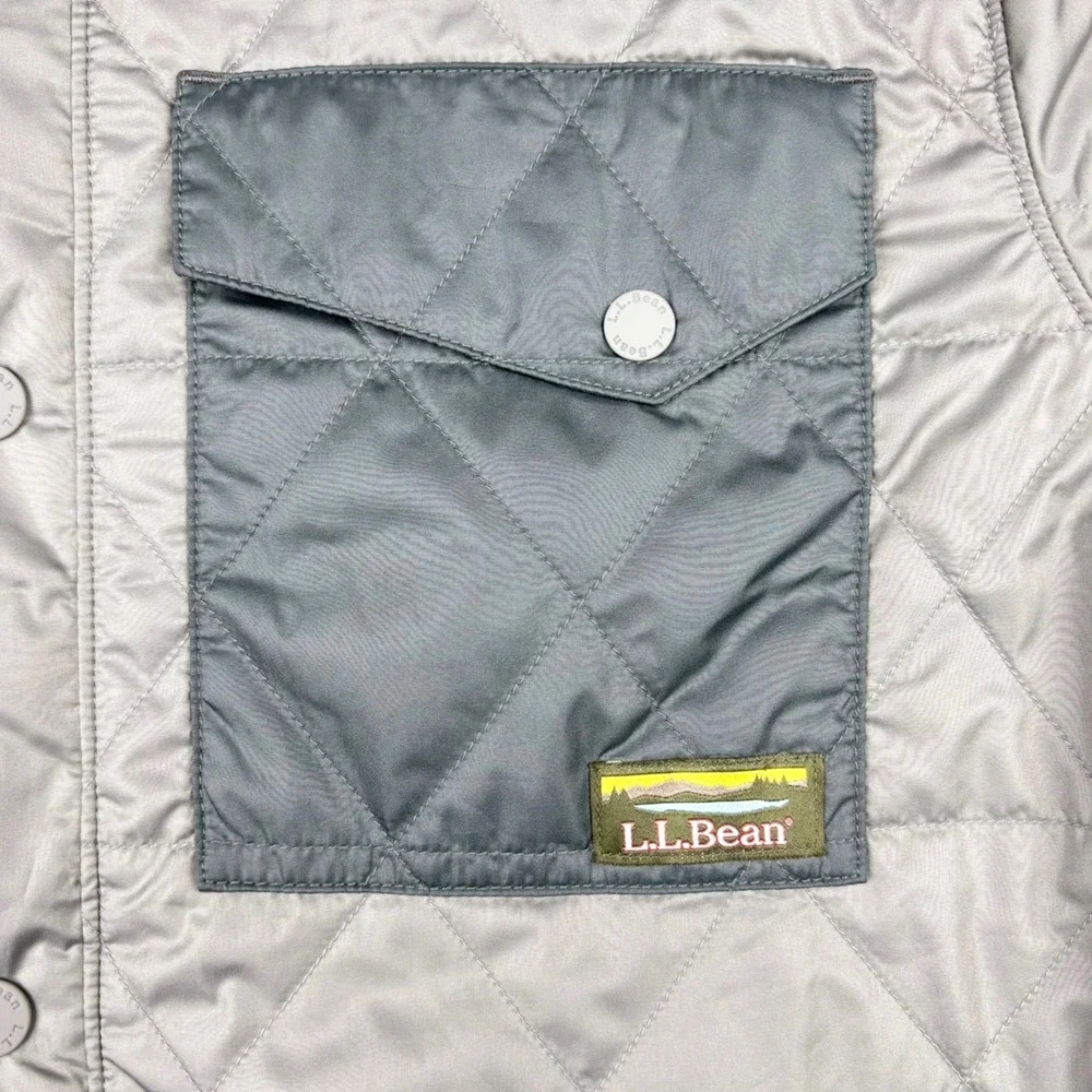 LL Bean Mens XXL Tall Quilted Shirt Jacket Gray Insulated Snap Front 518107